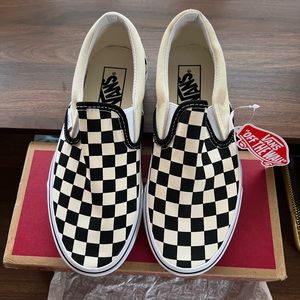Vans checkered slip on sneakers - black and off white